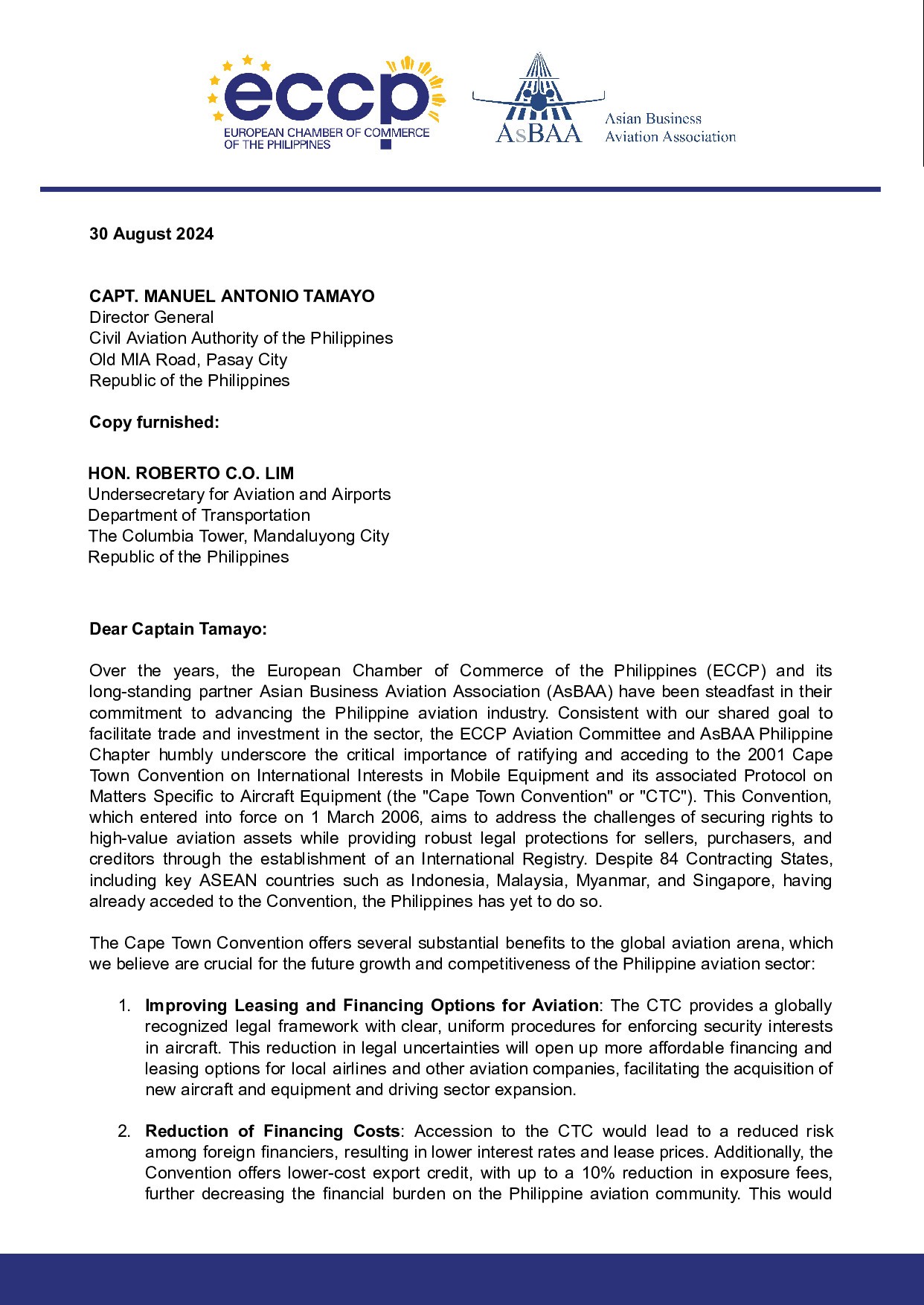 ECCP-AsBAA Advocacy for the Ratification of the Cape Town Convention