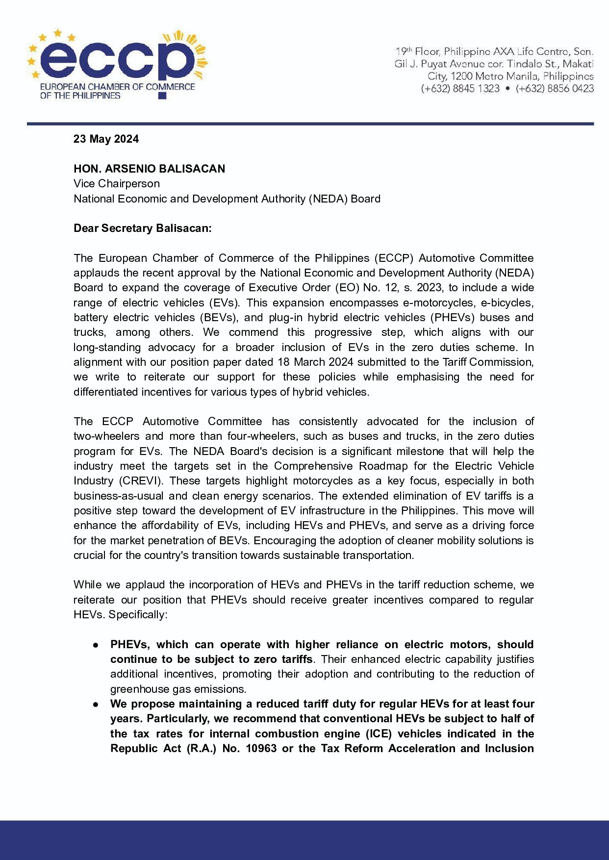 Statement of the ECCP Automotive Committee on EO. 12 Expansion