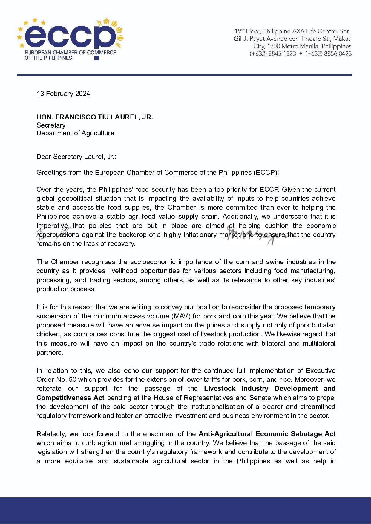 ECCP Position Paper on the proposed temporary suspension of MAV for Corn and Meat